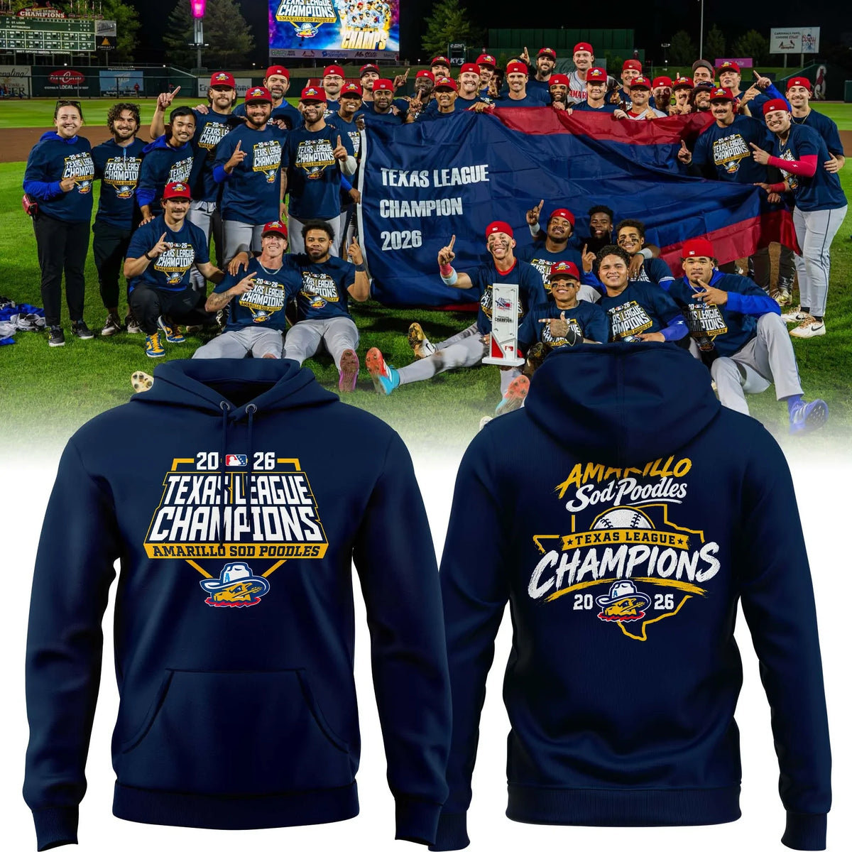 Amarillo Sod Poodles Merch Texas League Champions 2026 Hoodie Baseball Lover Gifts - Foxy23shop