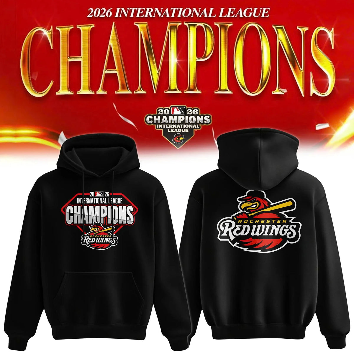 Rochester Red Wings 2026 International League Champions Black Hoodie Gift For Red WIngs Fans - Foxy23shop