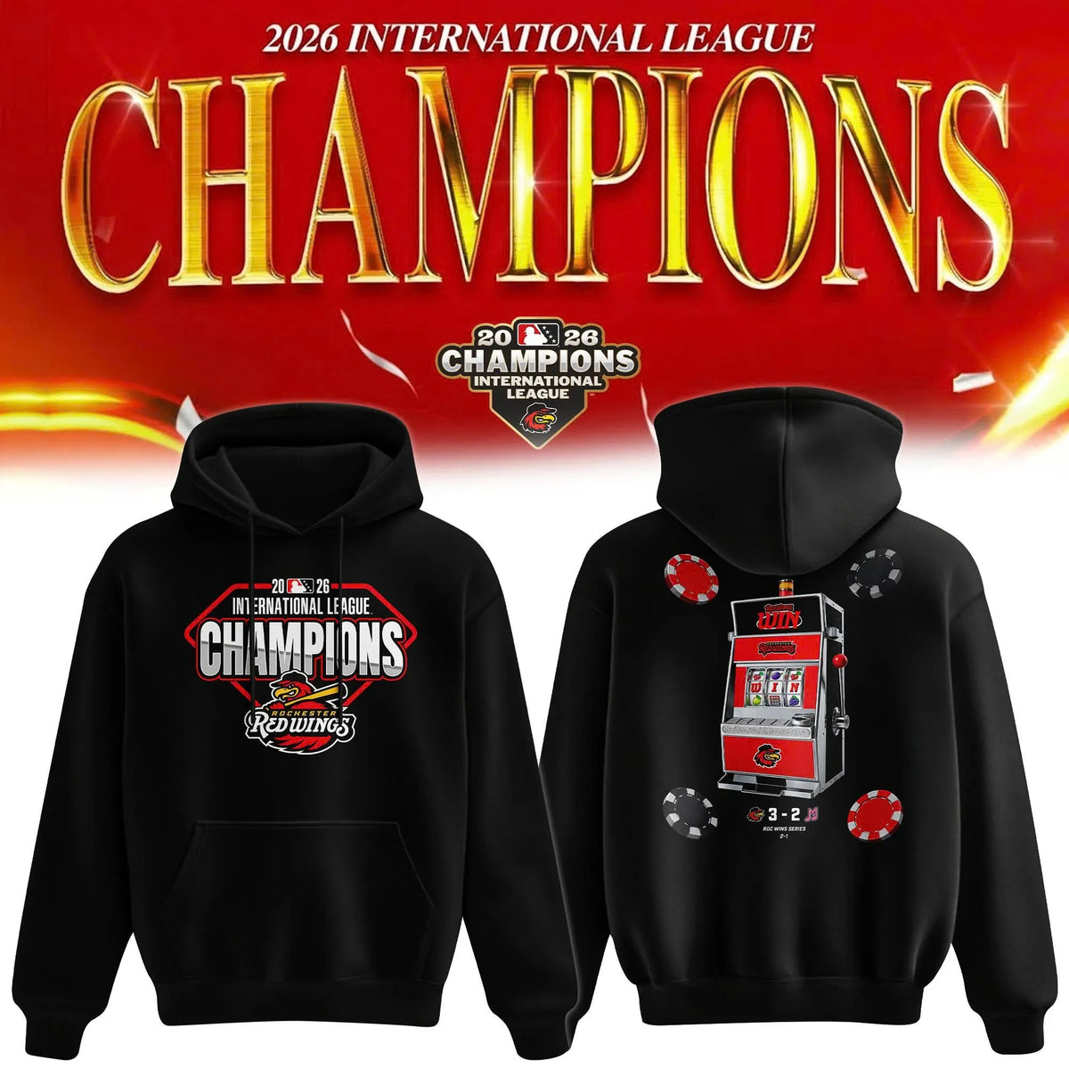 Rochester Red Wings 2026 International League Champions Hoodie Red WIngs Fans Gifts - Foxy23shop