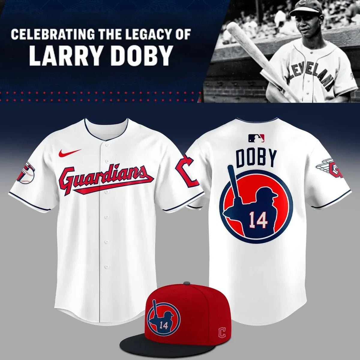 Cleveland Guardians Celebrating Larry Doby Day Baseball Jersey Larry Doby Tribute Gifts - Foxy23shop