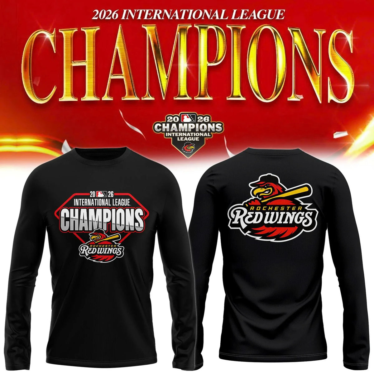 Rochester Red Wings 2026 International League Champions Black Long Sleeve Shirt Gift Ideas For Fan - Foxy23shop