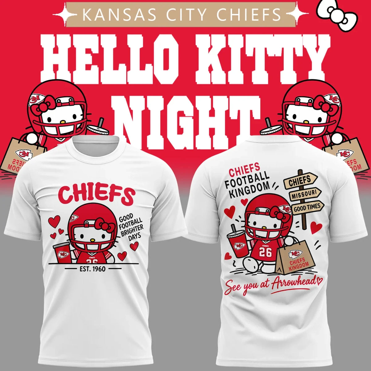 Kansas City Chiefs X Hello Kitty 2026 T-Shirt Kansas City Chiefs Clothing Fan Gear - Foxy23shop