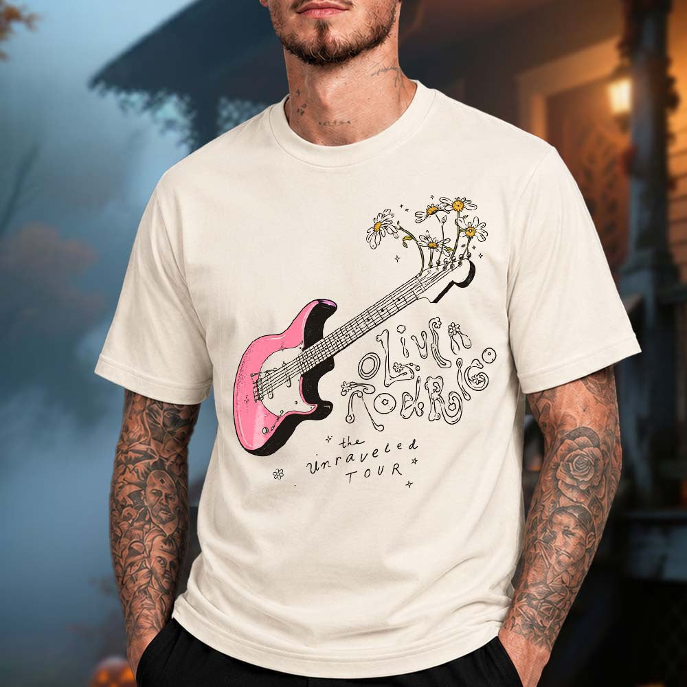 Olivia Rodrigo Merch The Unraveled Tour 2026 Guitar Flowers T-Shirt Presents For Olivia Rodrigo Lover - Foxy23shop