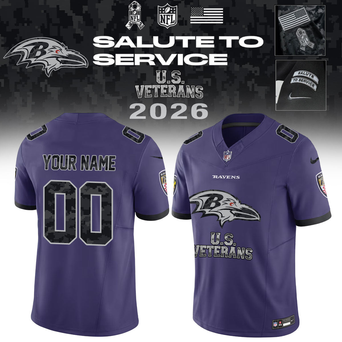 Personalized Baltimore Ravens 2026 NFL Salute To Service Jersey Baltimore Ravens Fan Gear - Foxy23shop