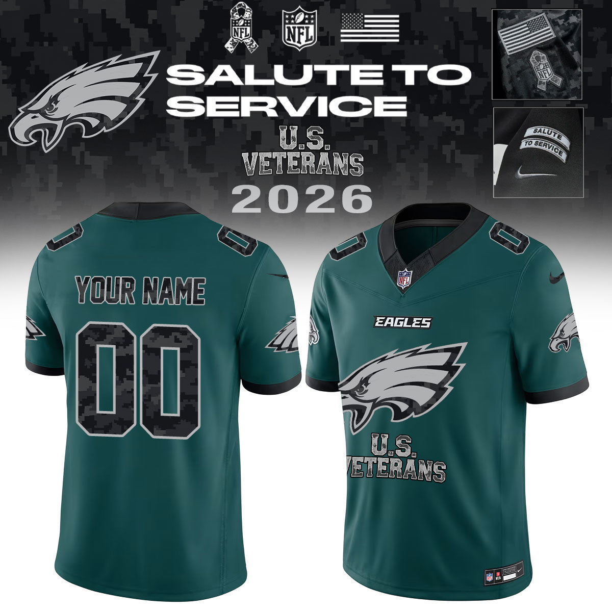 Personalized Philadelphia Eagles 2026 NFL Salute To Service Jersey Unique Gifts For Fans - Foxy23shop