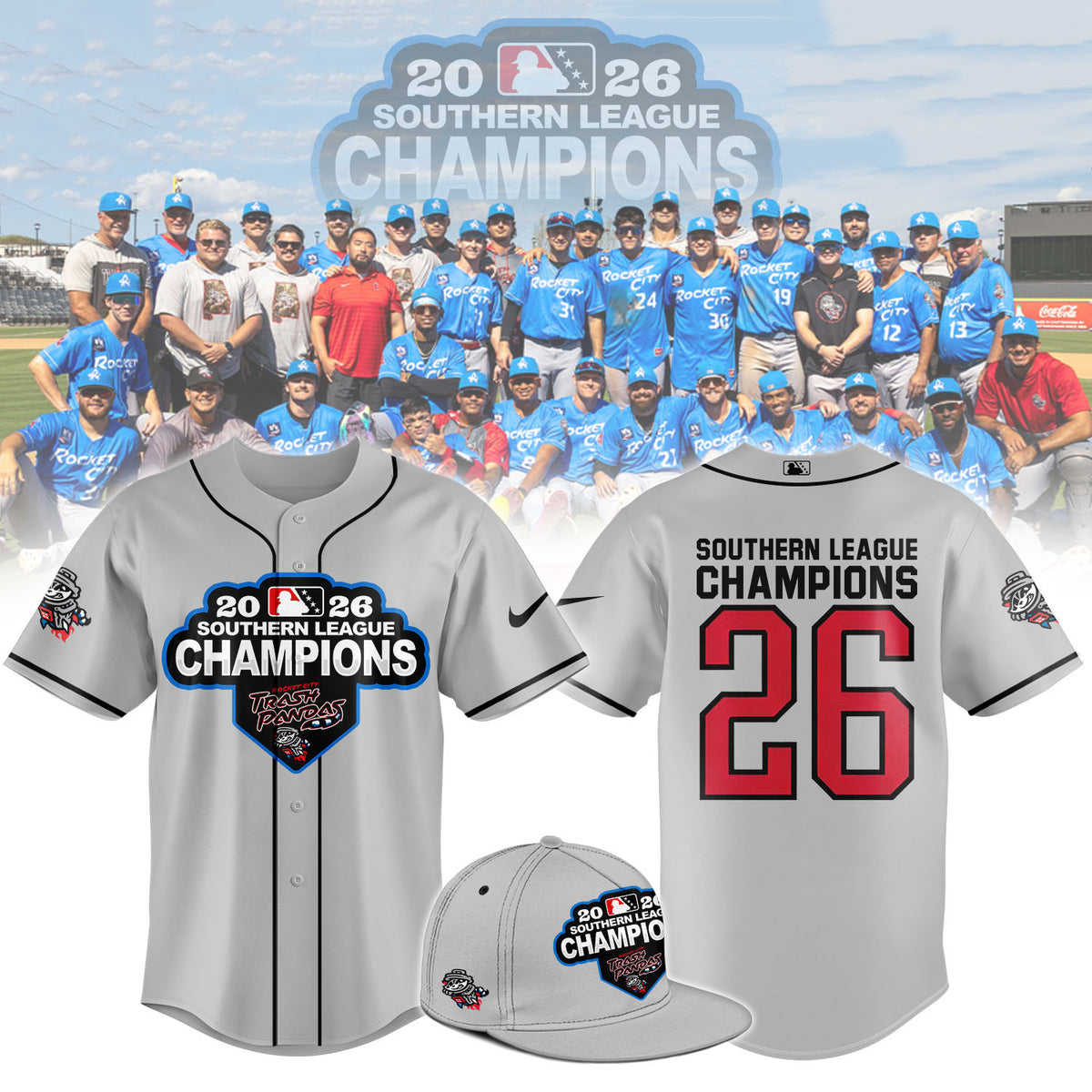 Rocket City Trash Pandas Merch 2026 Southern League Championship Jersey Gifts For Baseball Fans - Foxy23shop