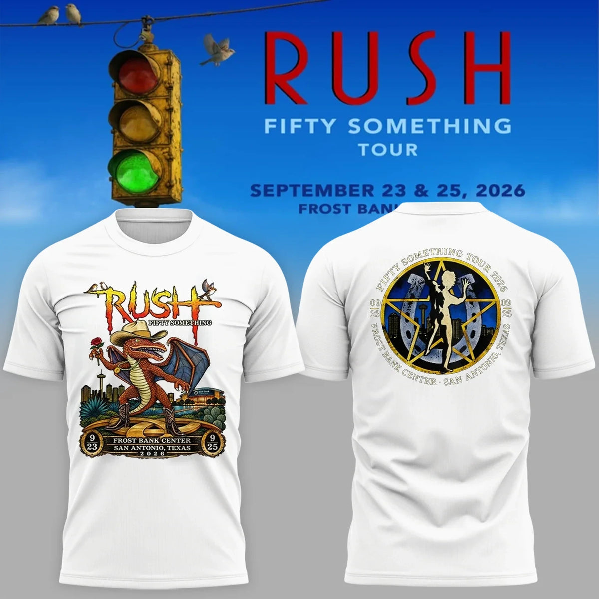 Rush Merch Fifty Something Tour 2026 San Antonio Texas White T-Shirt Gifts For Brother - Foxy23shop