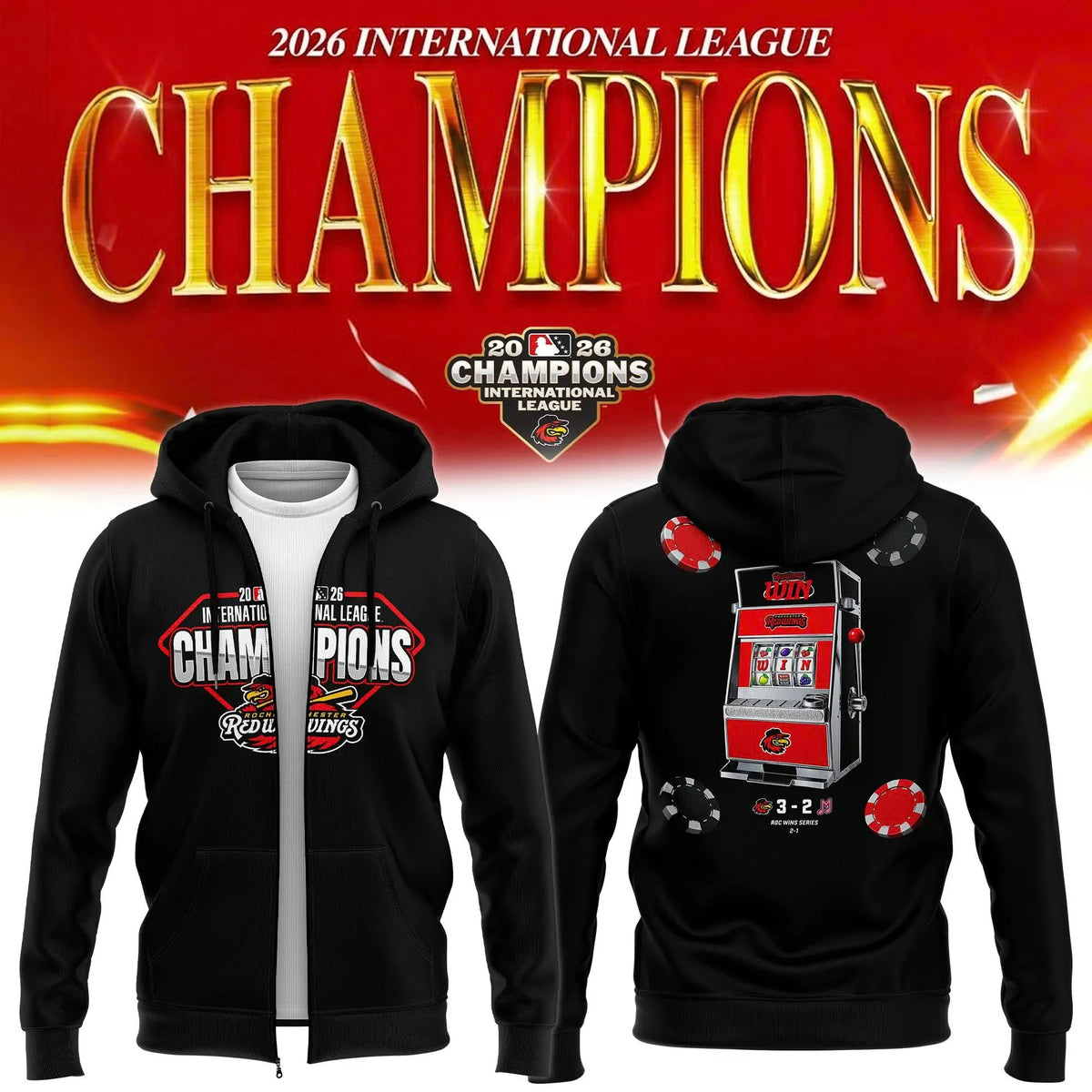 Rochester Red Wings 2026 International League Champions Zip Hoodie Best Fan Gears - Foxy23shop