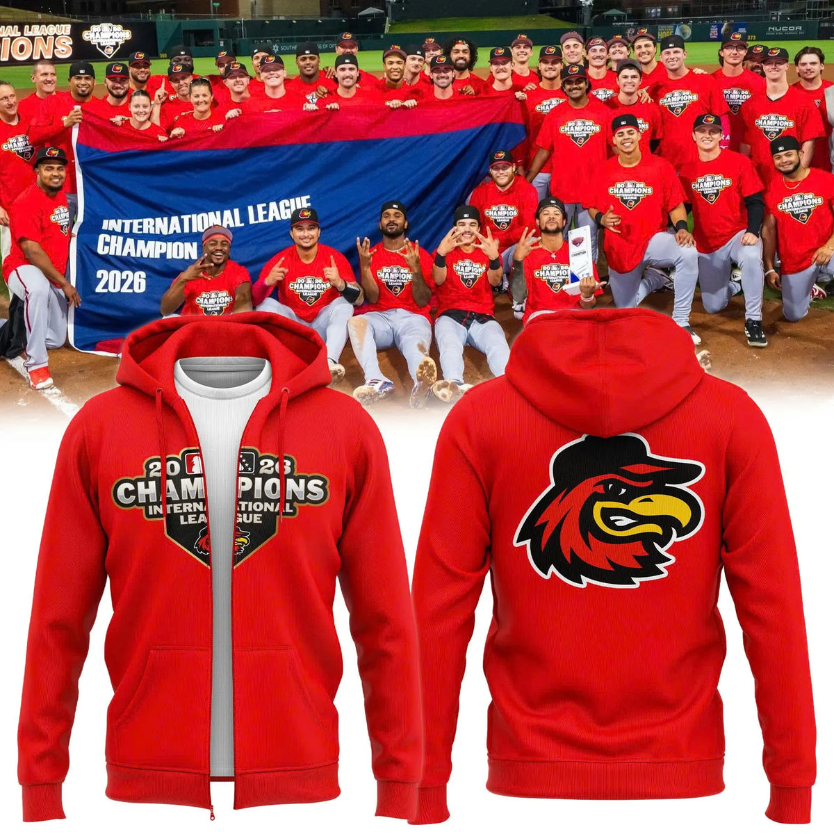 Rochester Red Wings International League Champions 2026 Zip Hoodie Rochester Red Wings Clothing - Foxy23shop
