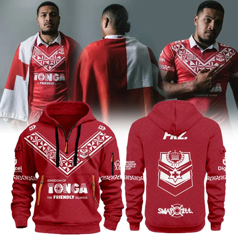 Tonga Rugby League 2026 World Cup Half Zip Hoodie Tonga National Rugby Team Merch Rugby Fan Gear - Foxy23shop