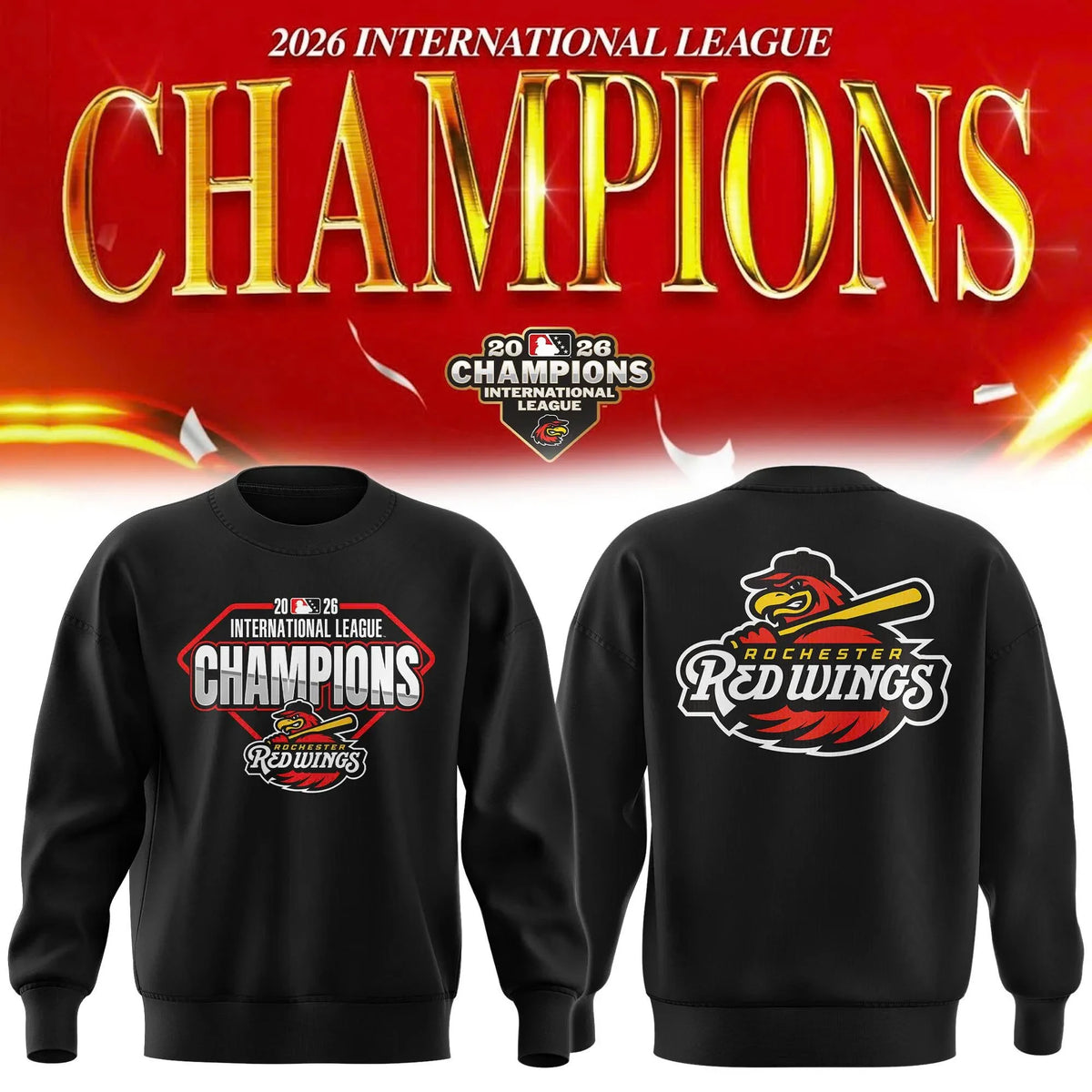 Rochester Red Wings 2026 International League Champions Black Sweatshirt Fan Gear - Foxy23shop