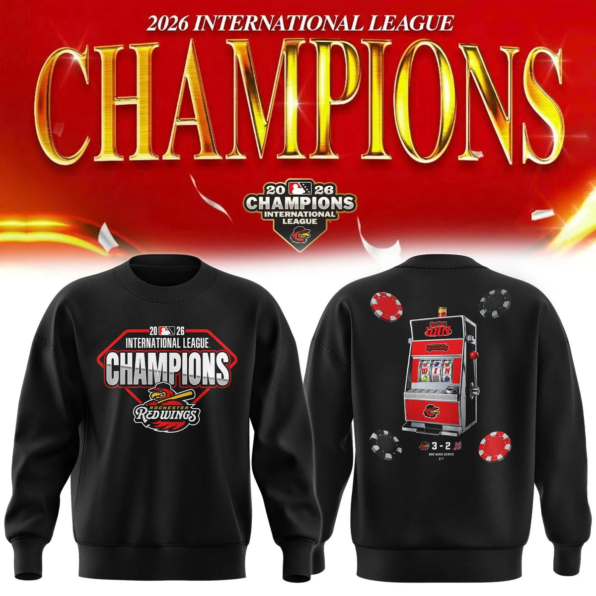 Rochester Red Wings Merch 2026 International League Champions Sweatshirt Baseball Fan Gear - Foxy23shop