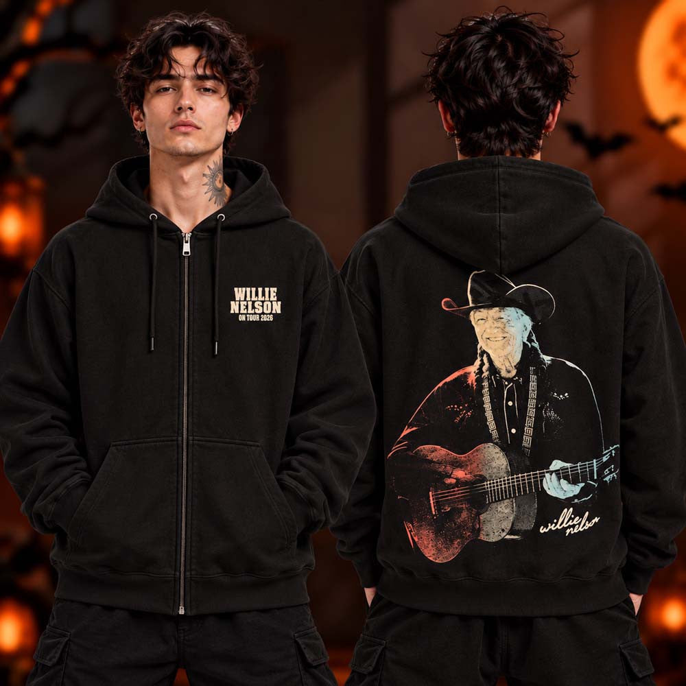 Willie Nelson Merch Collection Logo Face World Tour 2026 Zip Hoodie Gifts For Music Lovers - Foxy23shop