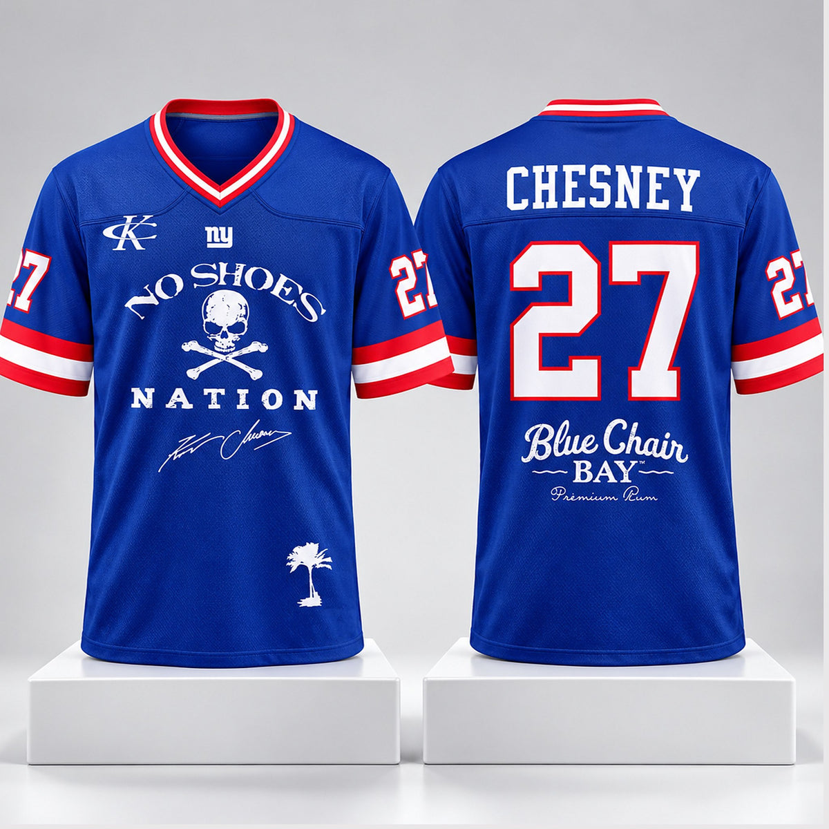 New York Giants x Kenny Chesney No Shoes Nation Blue Chair Bay 2027 Jersey Best Gifts For Fans - Foxy23shop