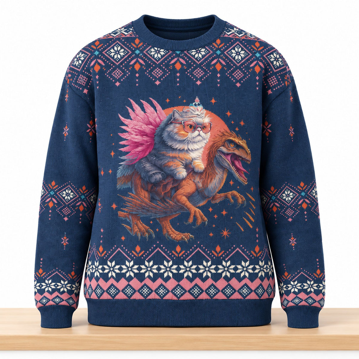 Cat Riding Dinosaur Christmas 2026 Ugly Sweater Xmas Clothing Funny Gifts For Cat Lover - Foxy23shop