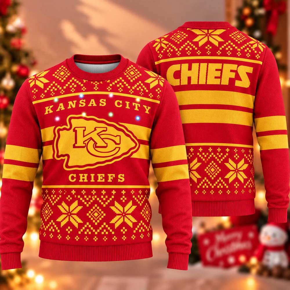 Kansas City Chiefs Light Up Ugly Christmas Sweater Best Christmas Gifts For Chiefs Kingdom - Foxy23shop