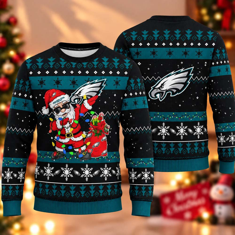 Philadelphia Eagles Santa Claus 2026 Ugly Christmas Sweater Philadelphia Eagles Xmas Apparel - Foxy23shop