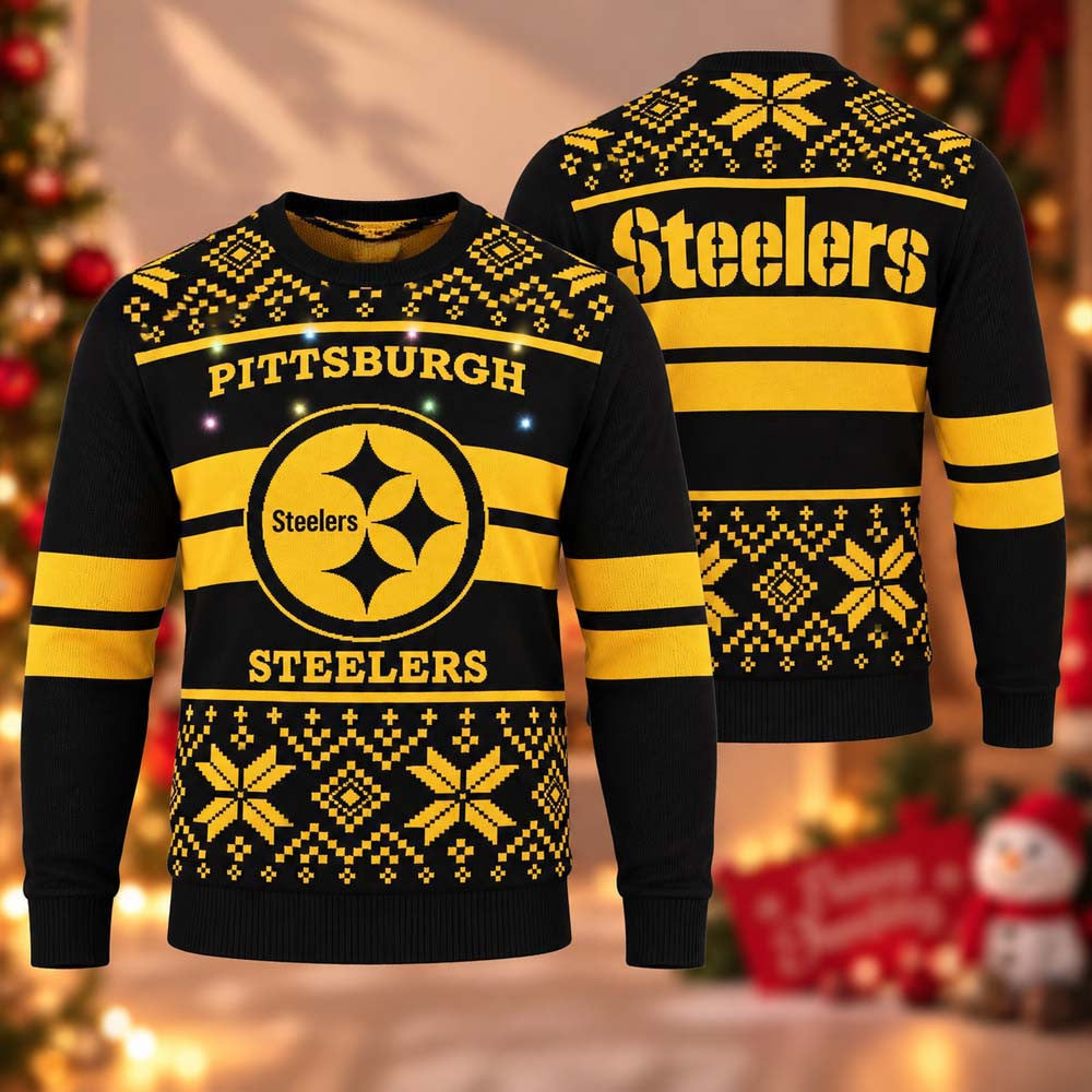 Pittsburgh Steelers Light Up 2026 Ugly Christmas Sweater Pittsburgh Steelers Merch Fan Xmas Gifts - Foxy23shop