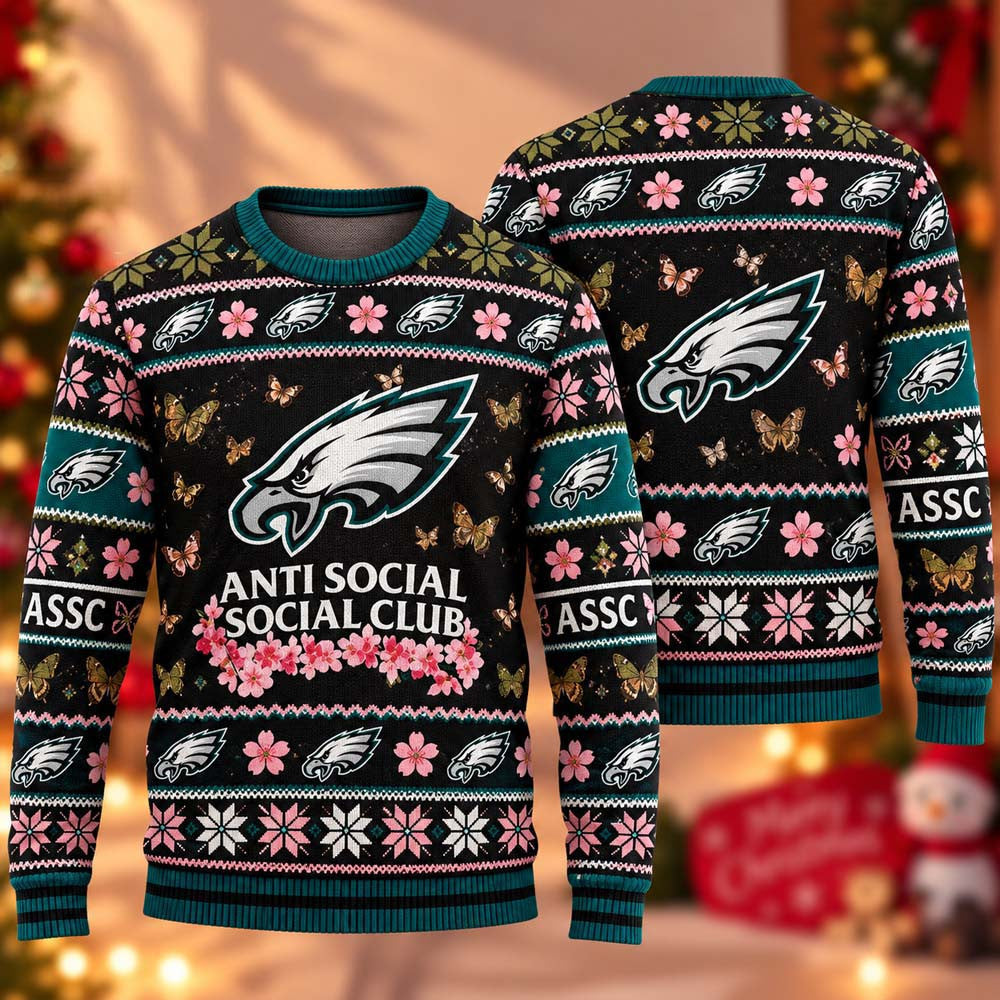 Philadelphia Eagles X Anti Social Social Club ASSC 2026 NFL Season Ugly Christmas Sweater Pittsburgh Steelers Merch - Foxy23shop