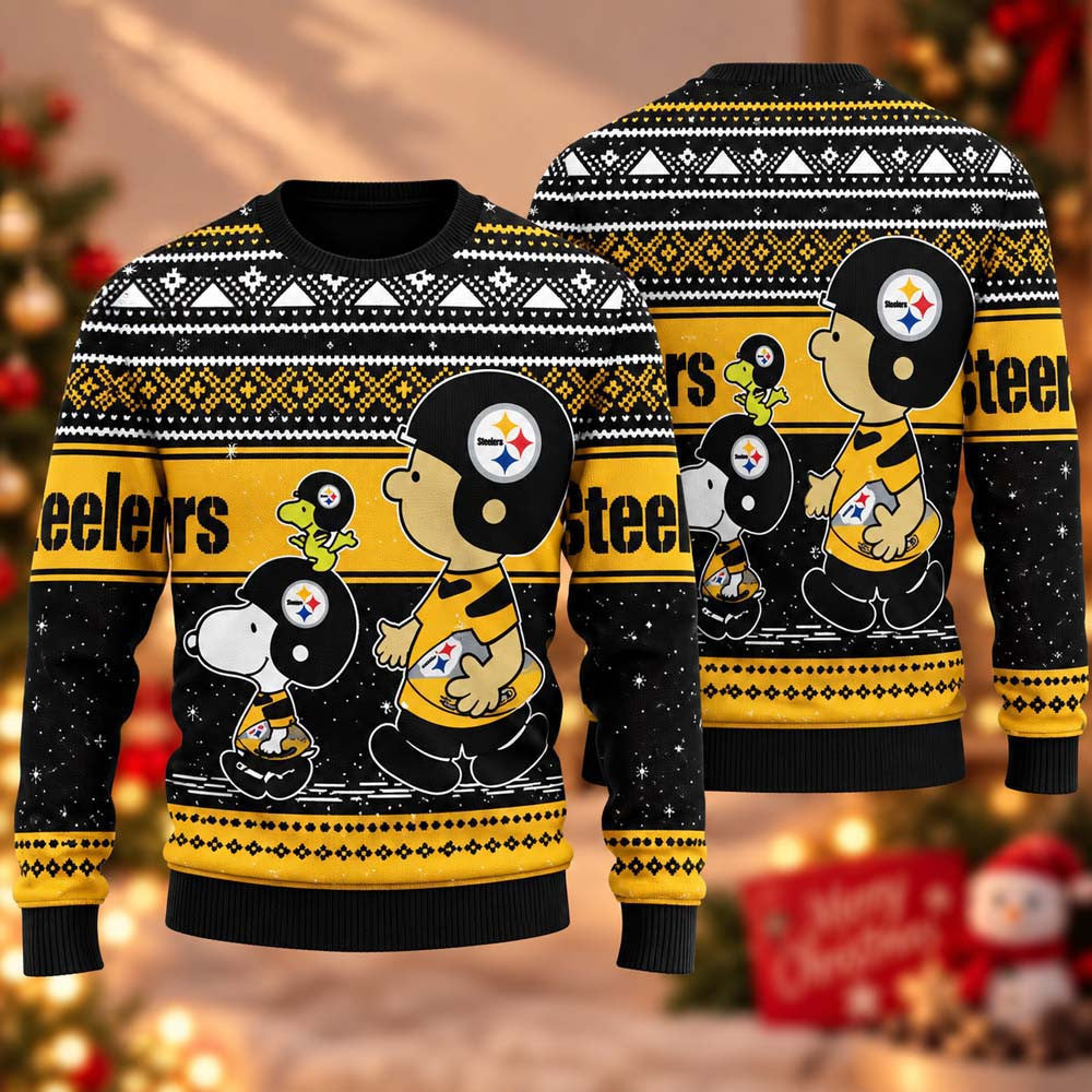 Snoopy Charlie Brown Pittsburgh Steelers 2026 Ugly Christmas Sweater Xmas Gifts For Snoopy Lovers - Foxy23shop