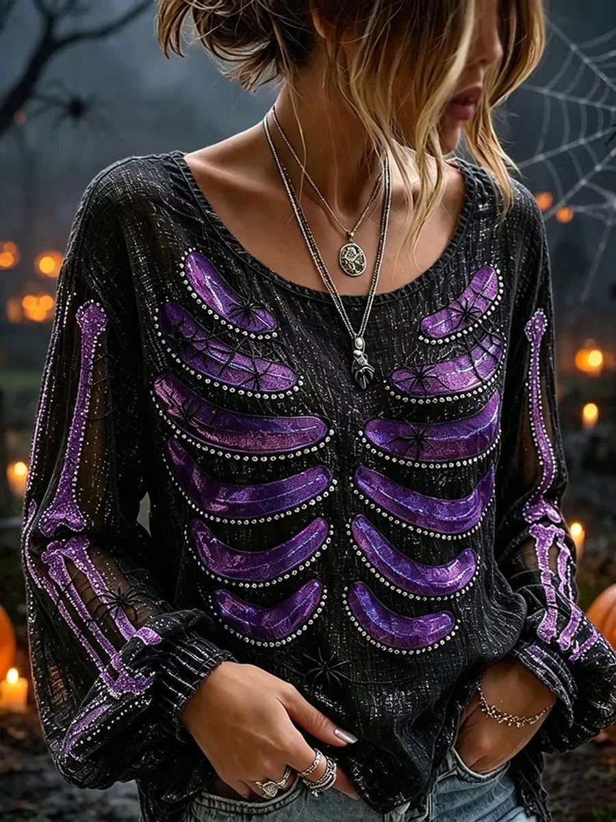 Gothic Skull Halloween Long Sleeve Shirt Halloween Merch Presents For Wife - Foxy23shop