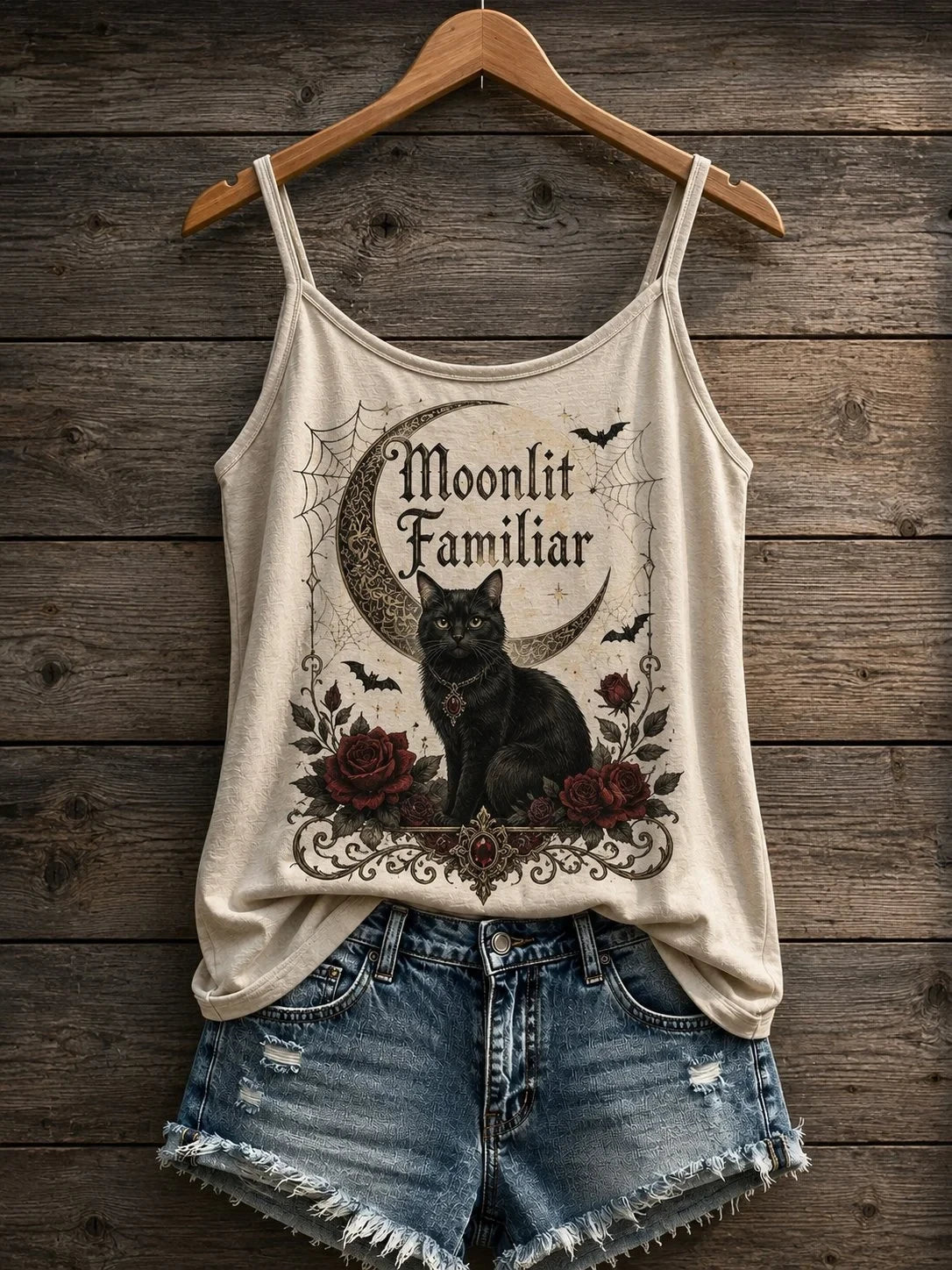 Cat Moonlit Familiar Dark Gothic Floral Tank Top Halloween Merch Gifts For Cat Lovers - Foxy23shop