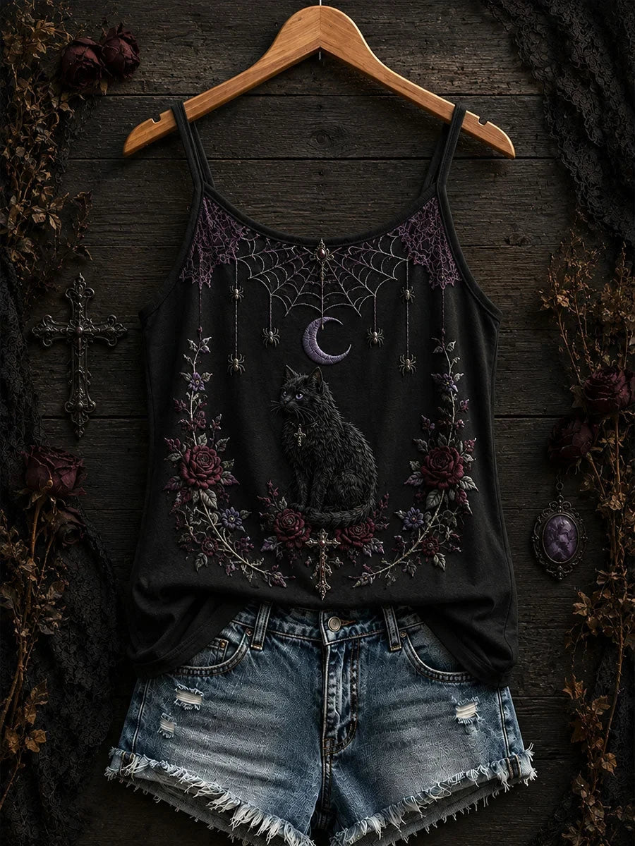 Gothic Black Cat Tank Top Cat Halloween Costume Presents For Pet Lovers - Foxy23shop