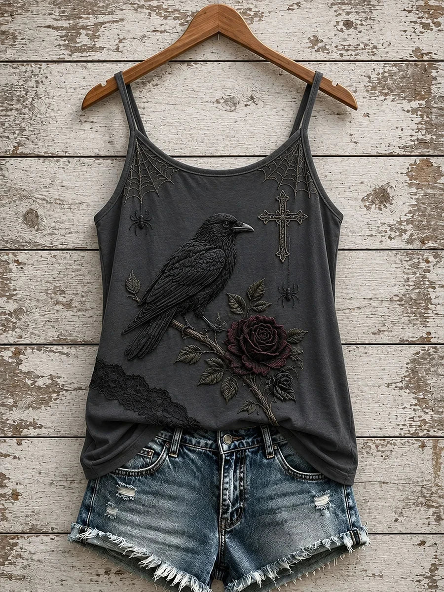 Gothic Ravens Roses Tank Top Halloween Merch Unique Gifts For Girlfriend - Foxy23shop