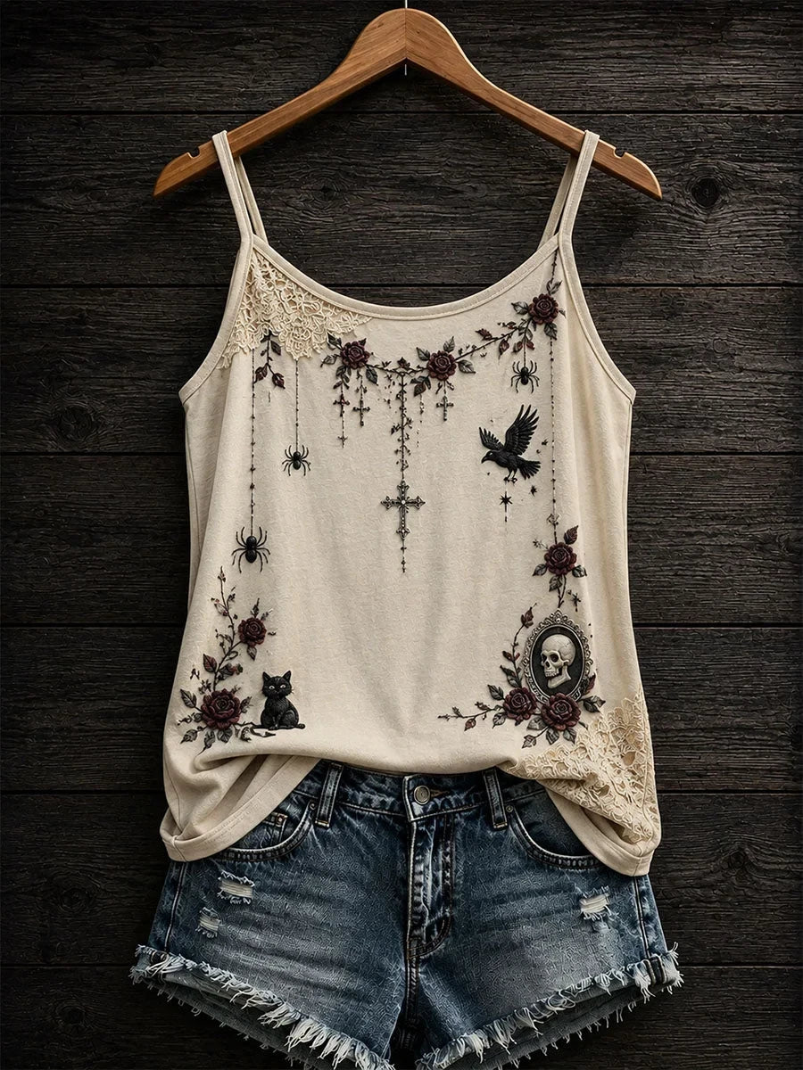 Gothic Rose Halloween Tank Top Scary Halloween Costume Unique Gifts For Wife - Foxy23shop