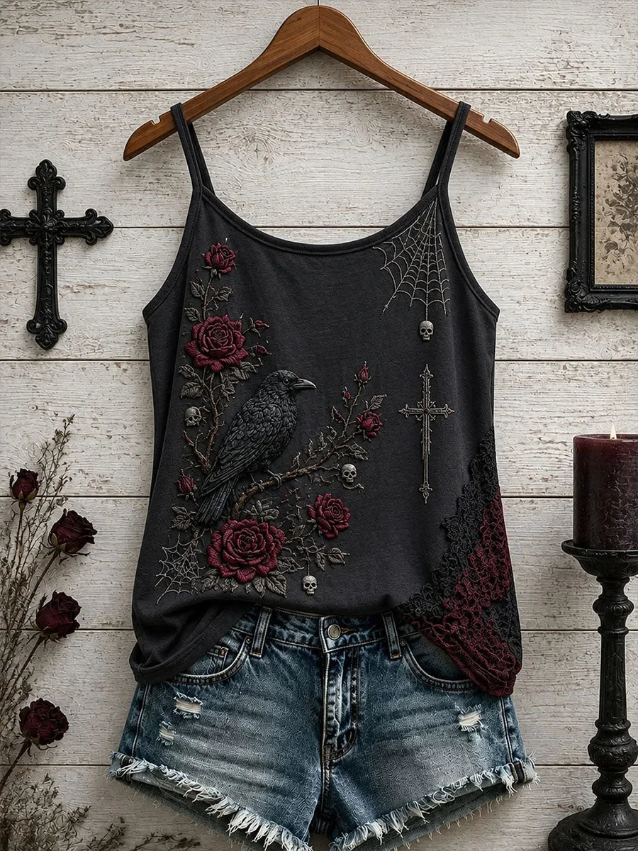 Ravens Gothic Cross Tank Top Scary Halloween Costume Holiday Gifts For Wife - Foxy23shop