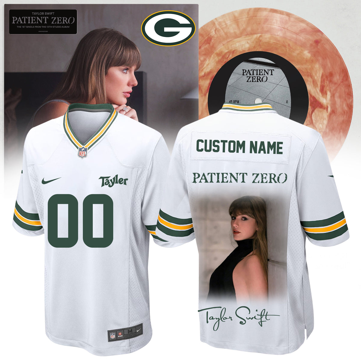 Custom Green Bay Packers x Taylor Swift Merch Patient Zero Jersey Gifts For Swifties - Foxy23shop