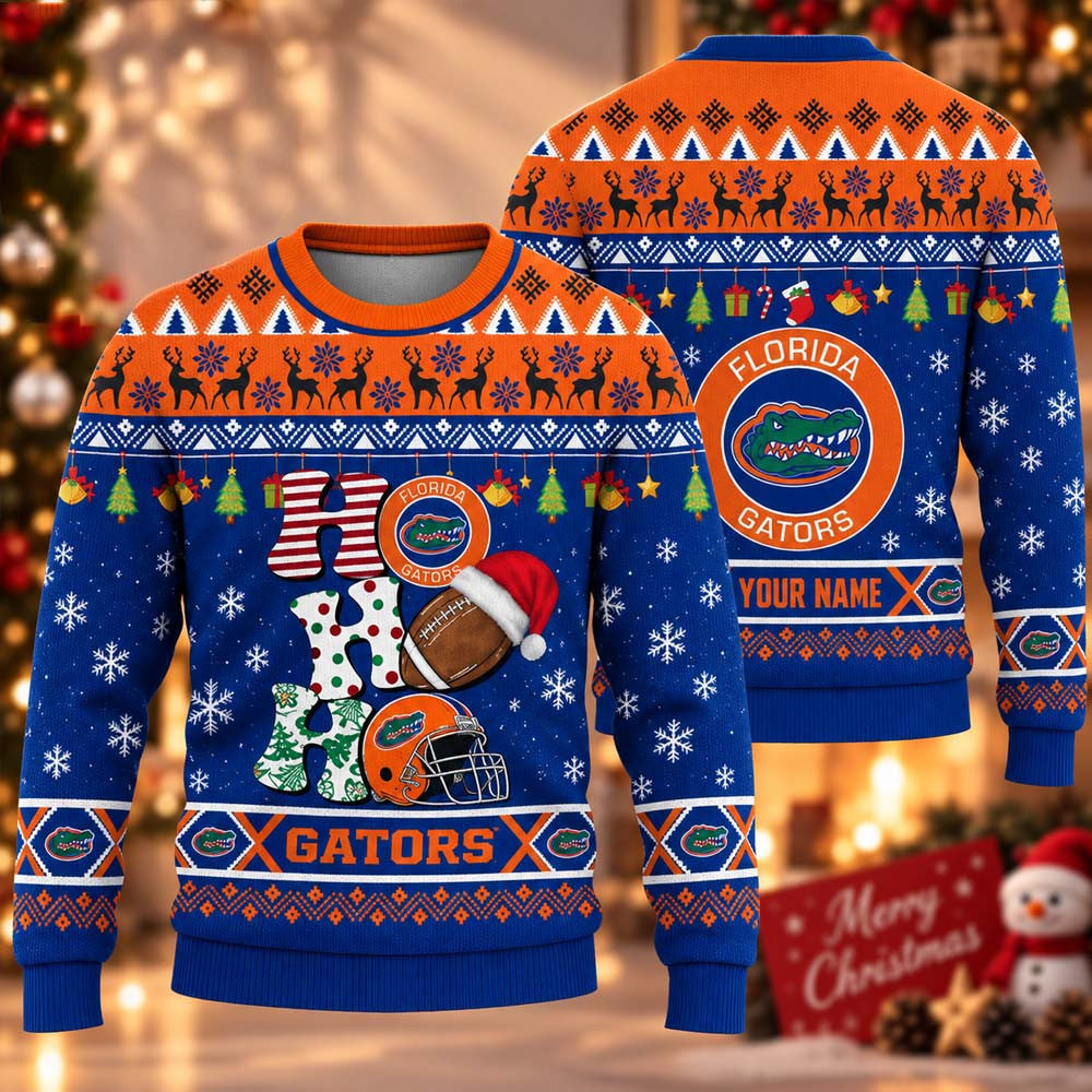 Custom NCAA Florida Gators HO HO HO Ugly Christmas Sweater Florida Gators Merch Fan Gear - Foxy23shop