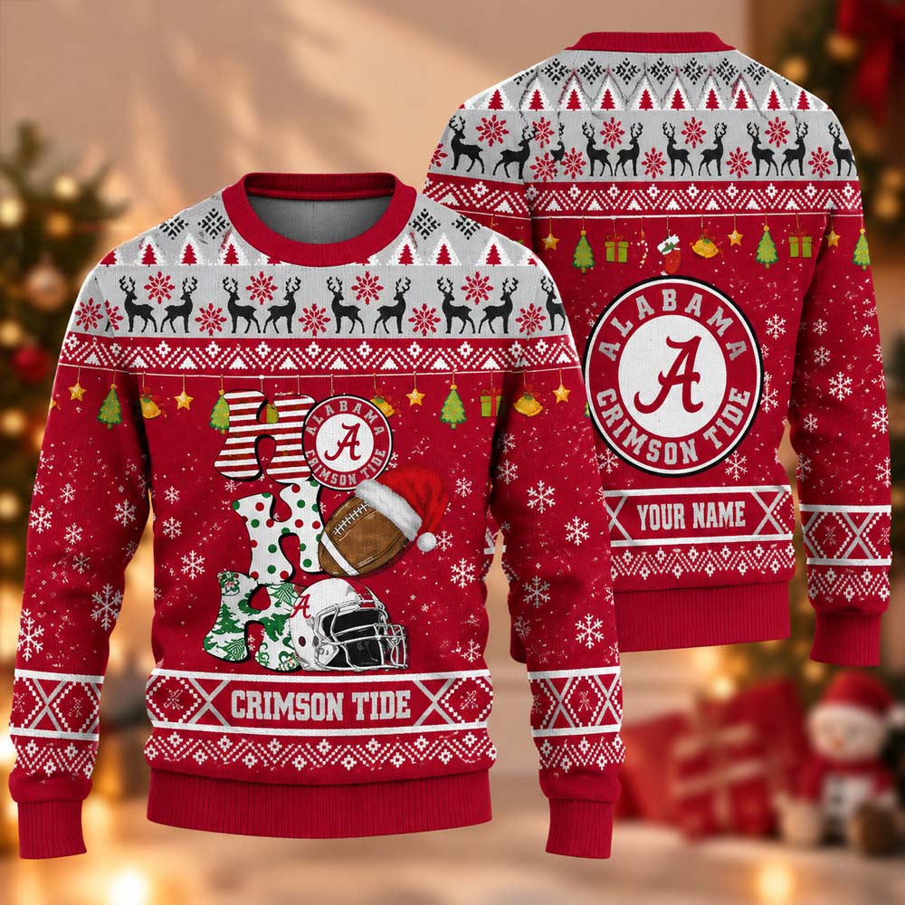 Custom NCAA Alabama Crimson Tide HO HO HO Ugly Christmas Sweater Xmas Gifts For Brother - Foxy23shop