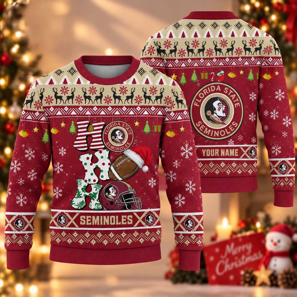 Custom NCAA Florida State Seminoles HO HO HO Ugly Christmas Sweater Florida State Seminoles Apparel - Foxy23shop