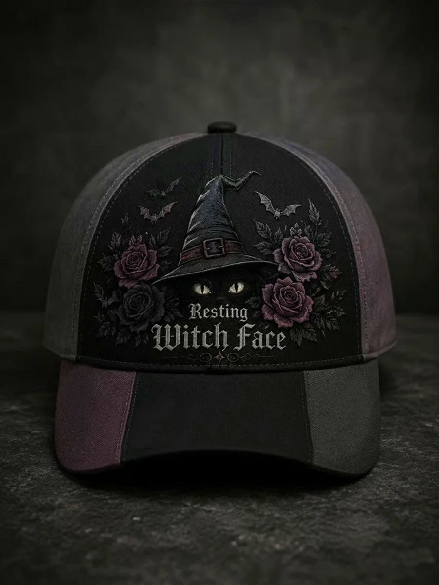 Black Cat Resting Witch Face Hat Cat Halloween Baseball Cap Gifts For Mom - Foxy23shop