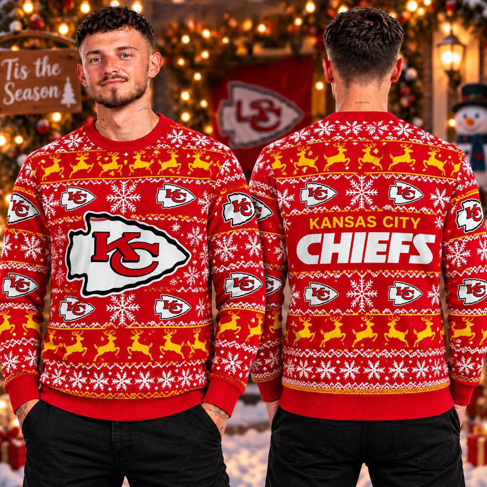 Kansas City Chiefs NFL Big Logo Knit Ugly Christmas Sweater Kansas City Chiefs Merch Xmas Gifts - Foxy23shop