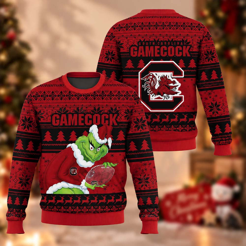 NCAA South Carolina Gamecocks Grinch Ugly Christmas Sweater South Carolina Clothing Xmas Gifts - Foxy23shop