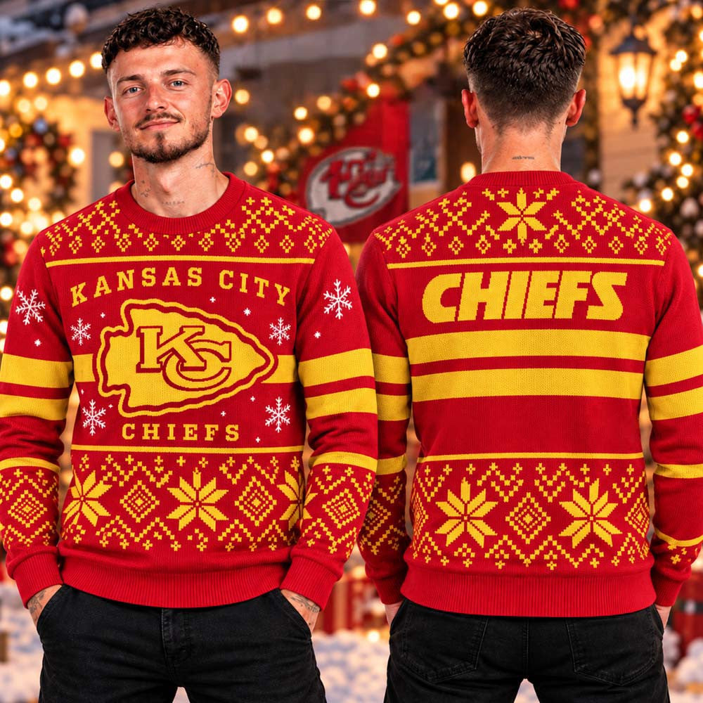 Kansas City Chiefs NFL Light Up Ugly Christmas Sweater Kansas City Chiefs Merch Football Lover Gifts - Foxy23shop
