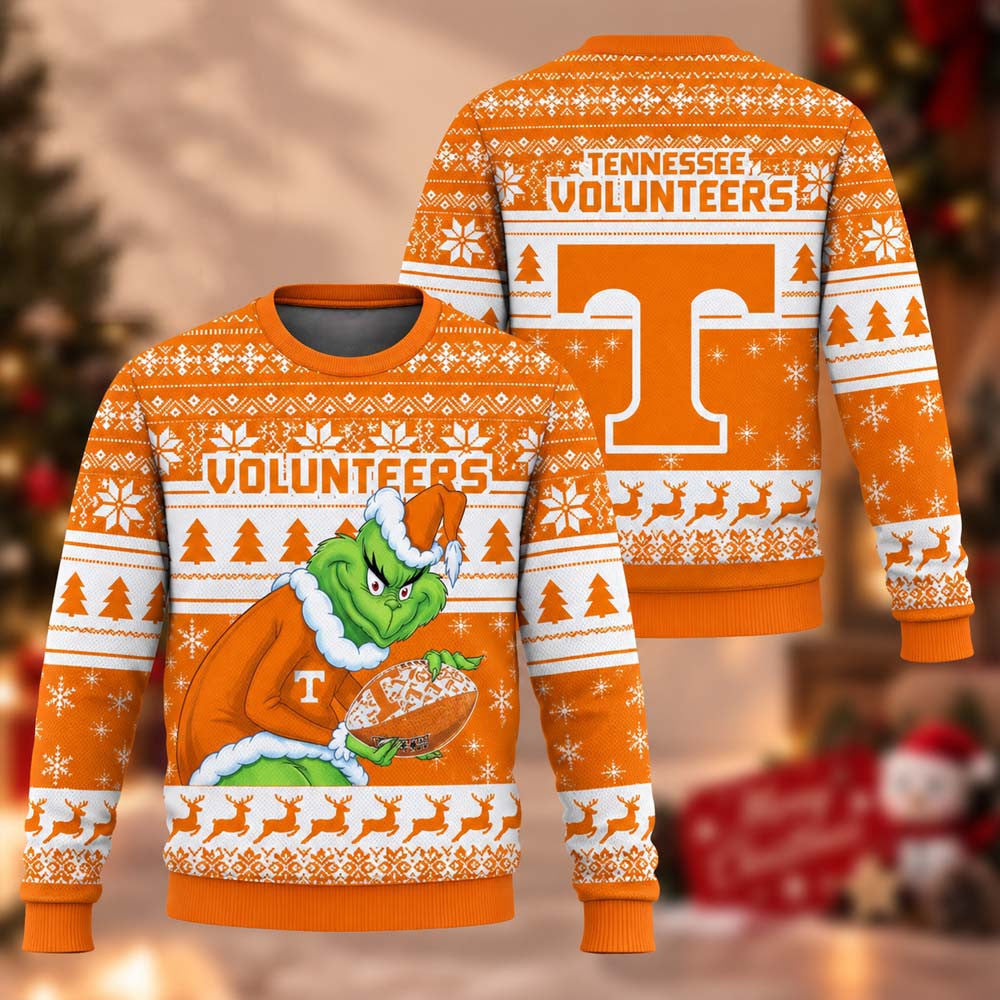 NCAA Tennessee Volunteers Grinch Ugly Christmas Sweater Tennessee Volunteers Merch Best Fan Gifts - Foxy23shop