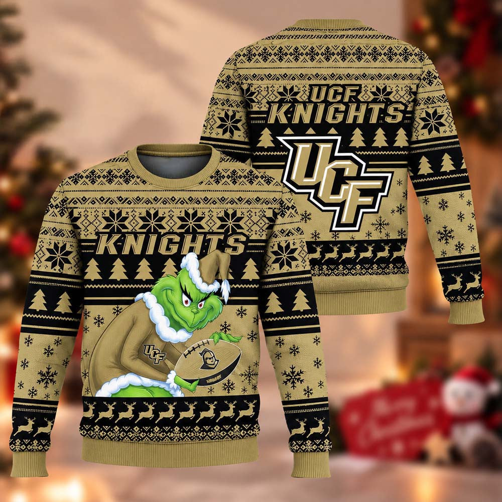 NCAA UCF Knights Grinch Ugly Christmas Sweater UCF Knights Merch Fan Gear - Foxy23shop