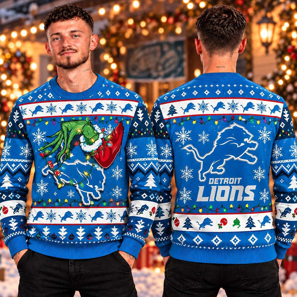 NFL Detroit Lions The Hand Of Grinch Ugly Christmas Sweater Xmas Gift For One Pride - Foxy23shop