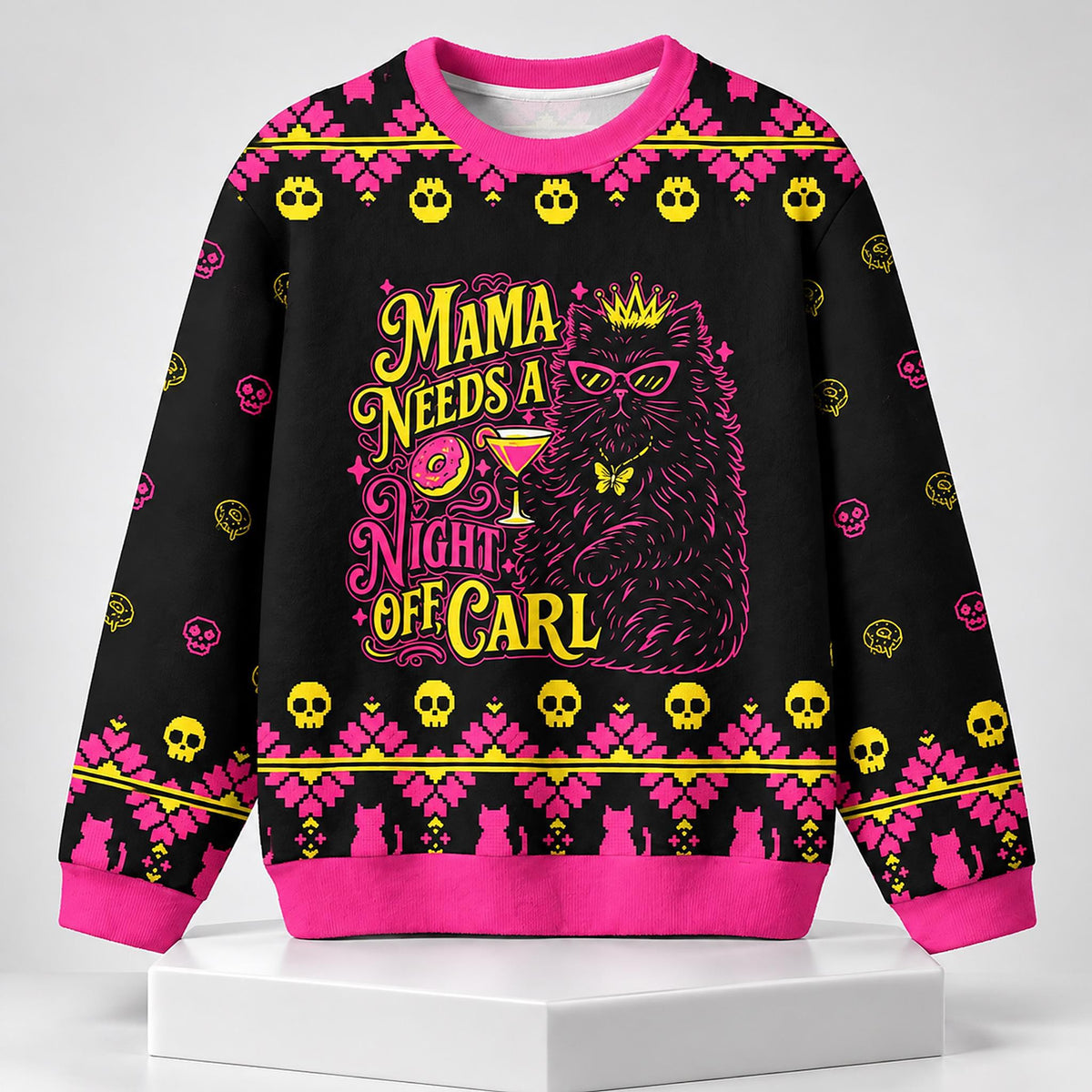 Mama Need A Night Off Carl Cat Christmas 2026 Ugly Sweater Xmas Clothing Cat Lover Gifts - Foxy23shop