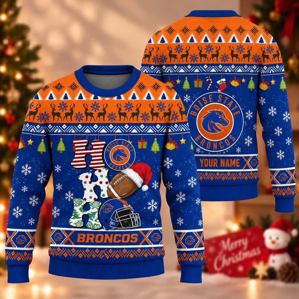 NCAA Boise State Broncos HO HO HO Ugly Christmas Sweater Boise State Broncos Merch Xmas Gifts For Fans - Foxy23shop