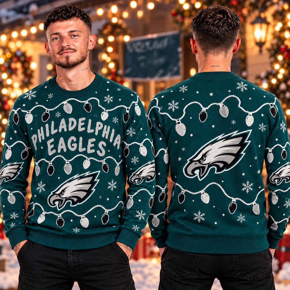 Philadelphia Eagles Light Up Ugly Christmas Sweater Philadelphia Eagles Merch Fan Gear - Foxy23shop