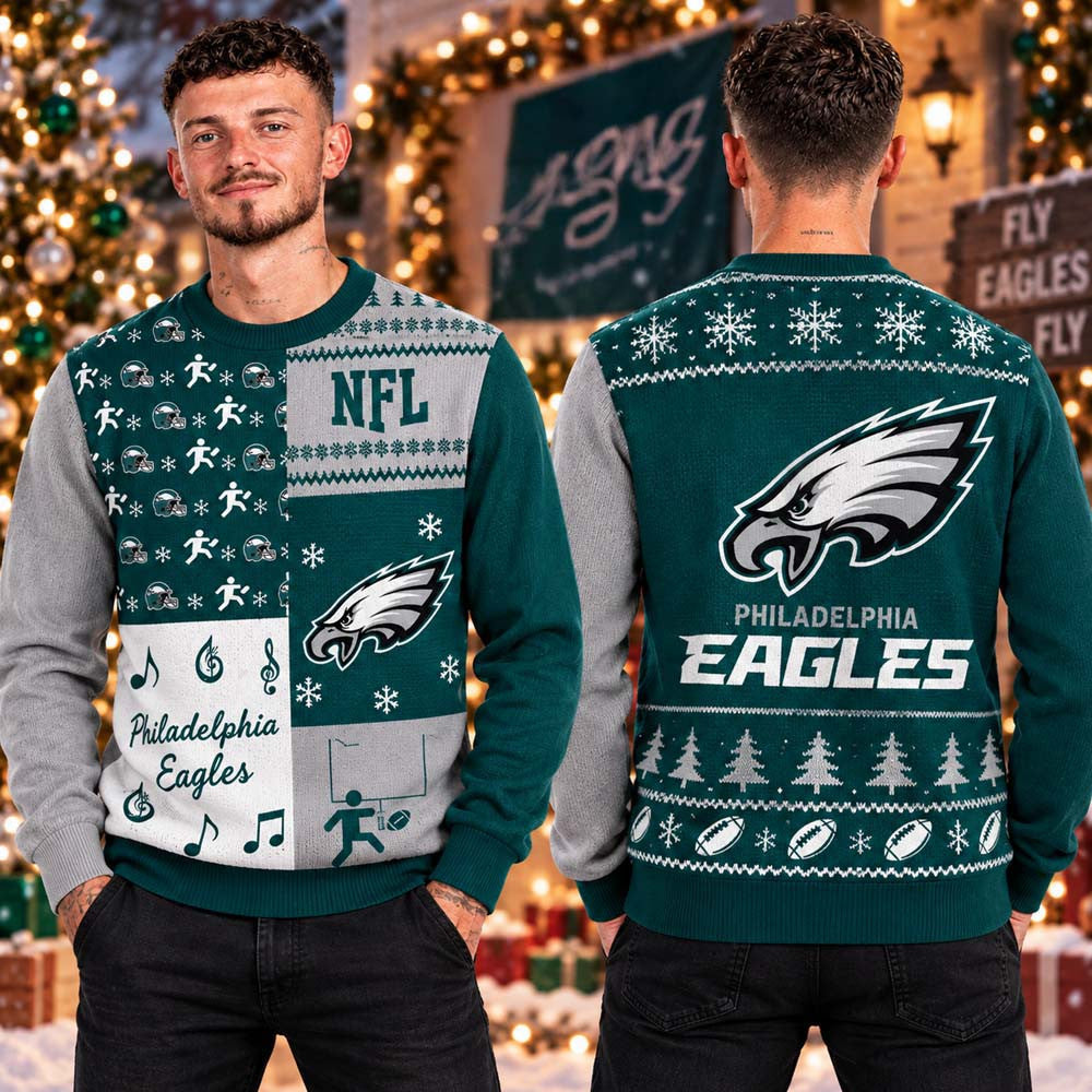 Philadelphia Eagles NFL Logo Ugly Christmas Sweater Xmas Clothing Gifts For Eagles Fans - Foxy23shop
