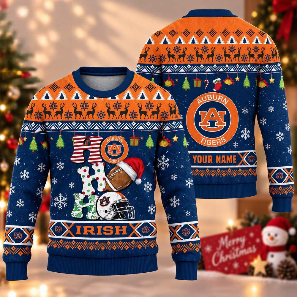 Personalized NCAA Auburn Tigers HO HO HO Ugly Christmas Sweater Auburn Tigers Lovers Gifts - Foxy23shop