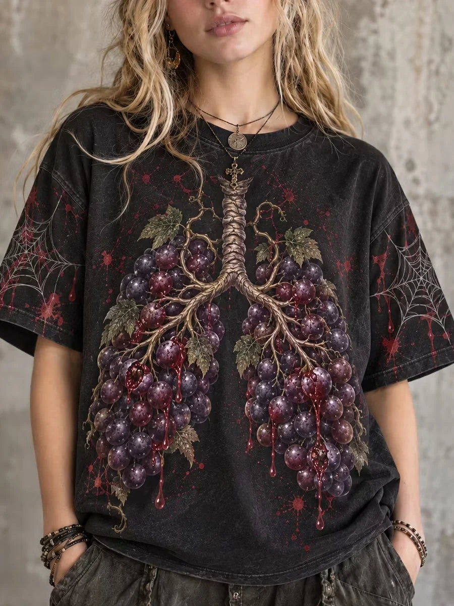 Gothic Halloween Grape Skull Pattern T-Shirt Scary Halloween Costume Presents For Wife - Foxy23shop