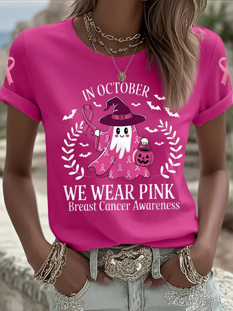 In October We Wear Pink Halloween T-Shirt Halloween Merch BFF Gifts - Foxy23shop