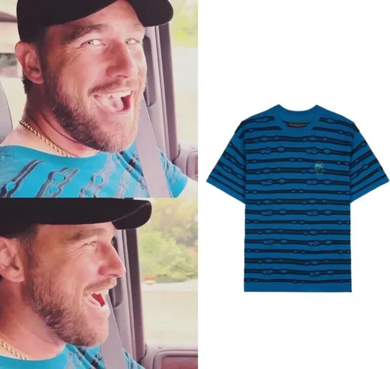 Travis Kelce Wearebraindead Puckered Striped T-Shirt Travis Kelce Streetwear Apparel - Foxy23shop