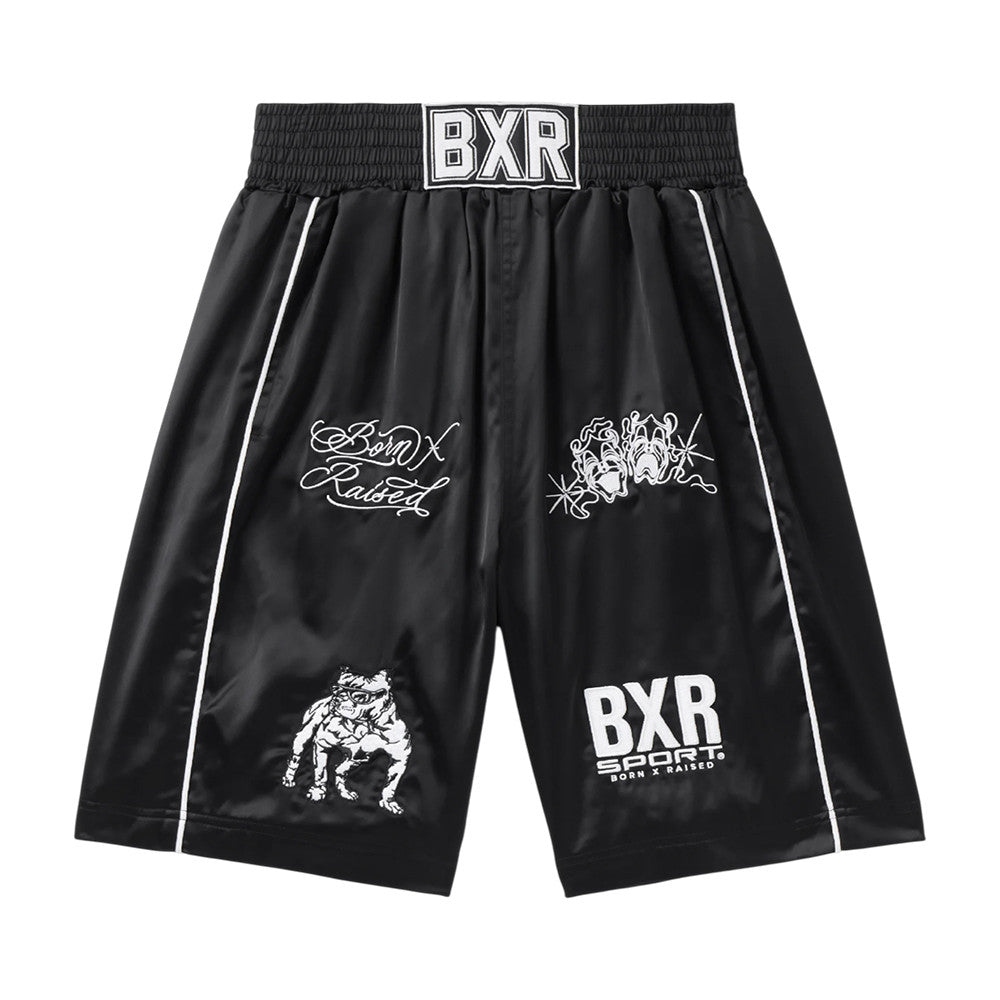 Born x Raised Merch Satin Boxing Trunks Black Short Gifts For People Who Like Sport - Foxy23shop